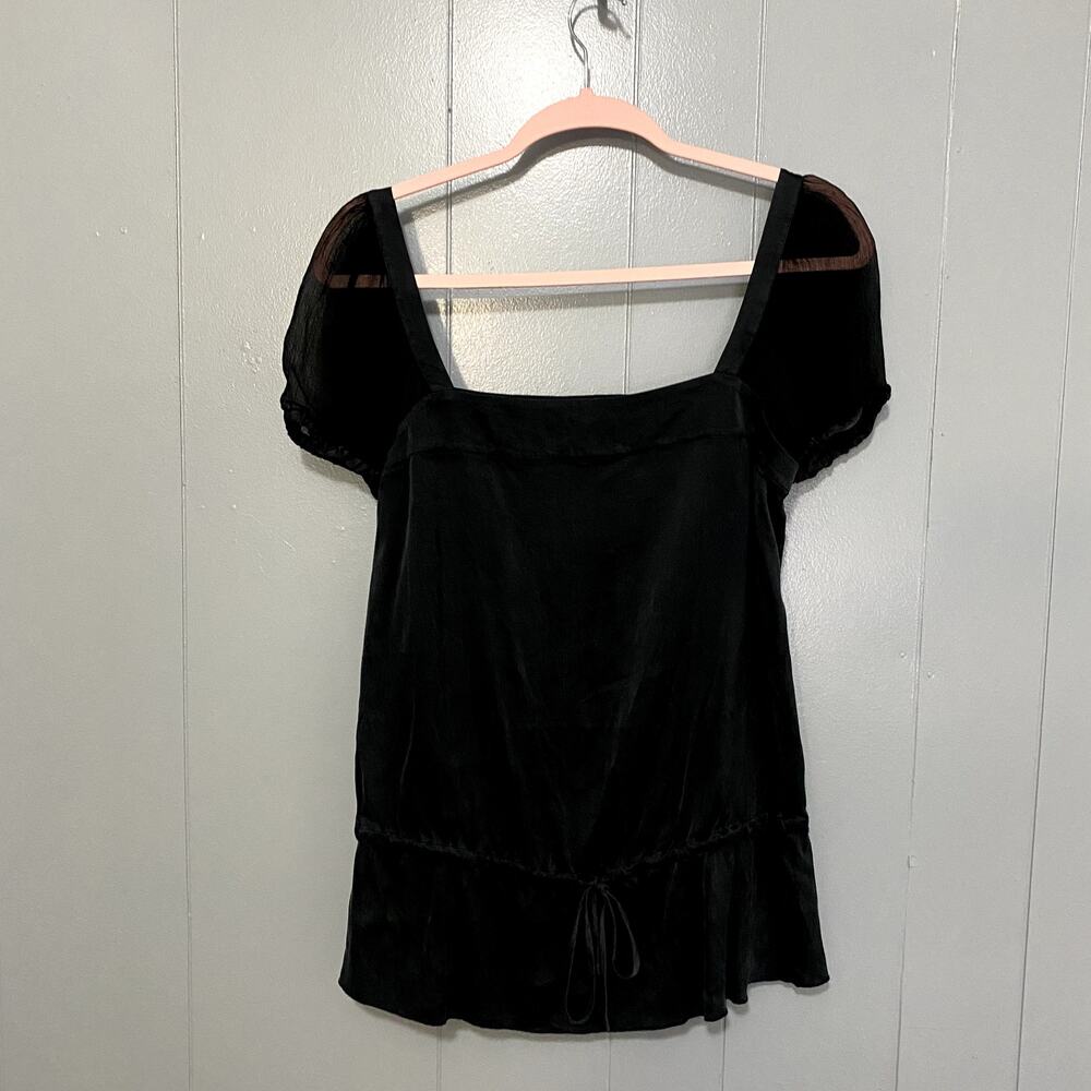 Express Design Studio Vintage Black Silk Blend Cinched Waist Babydoll Y2K Top S
